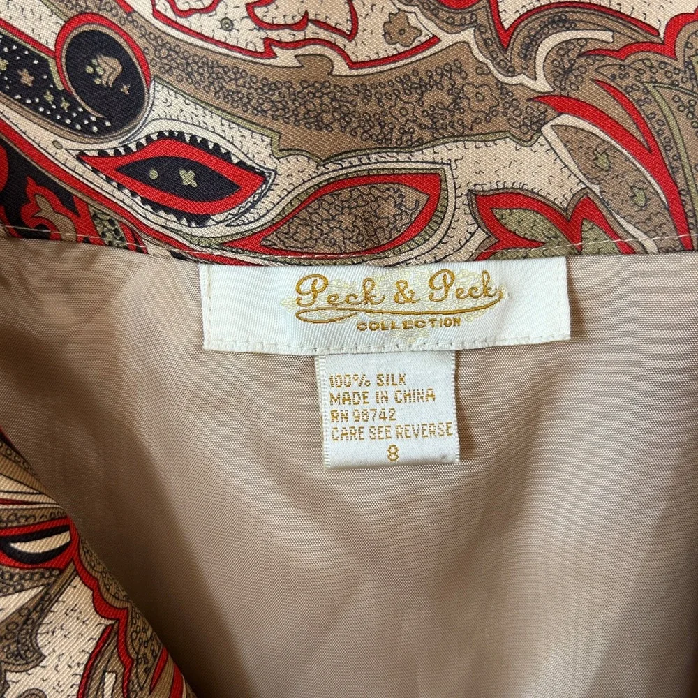Peck & Peck Collection Silk Skirt‎ Women Size 8 Beige Brown Red Paisley Print - Picture 6 of 7